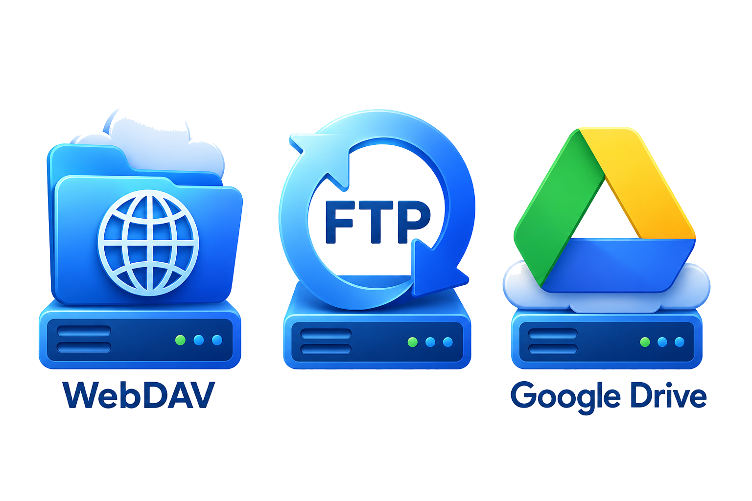 Cloud sync providers: WebDAV, FTP, Google Drive